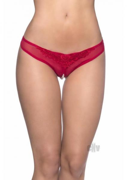 Crotchless Thong Panty with Pearls Red O/S