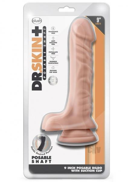 Dr. Skin Plus Posable Dildo With Balls 9 In. Vanilla