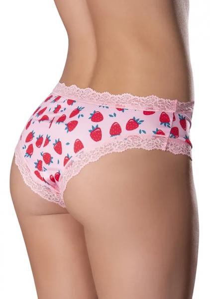 Sweet Treats Crotchless Boy Short W/wicked Sensual Care Strawberry Lube - Pink Qn