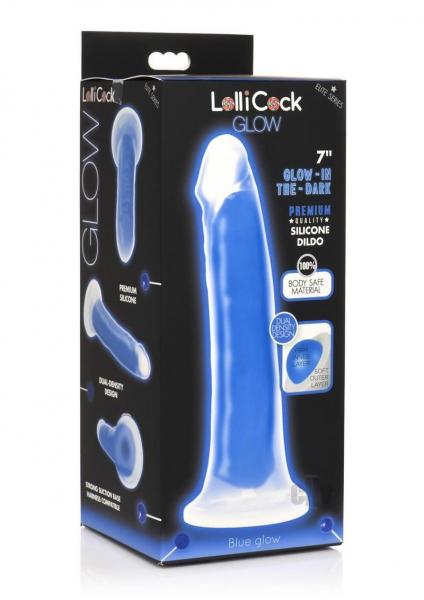 Curve Toys Lollicock 7" Glow In The Dark Silicone Dildo - Blue