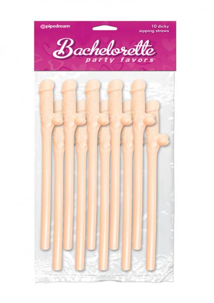 Bachelorette Party Favors Dicky Sipping Straws - Flesh Pack of 10