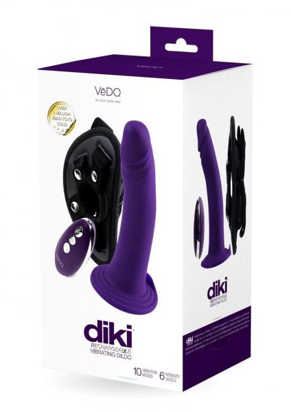 Vedo Diki Rechargeable Vibrating Dildo With Harness Deep Purple