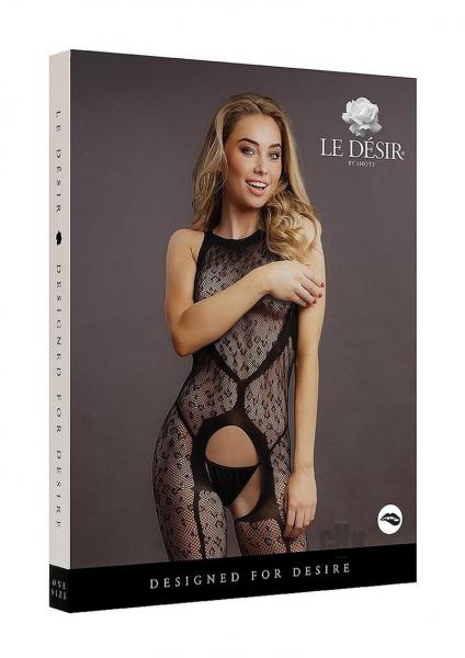 Shots Le Desir Crotchless Leopard Bodystocking Os Black