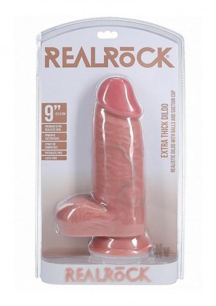 Realrock Extra Thick 9 In. Dildo With Balls Beige