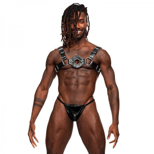 Libra Pu Leather Chest Harness Black O/s