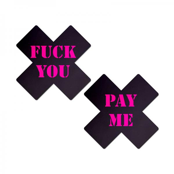 Pastease Fuck You Pay Me Cross - Black/pink O/s