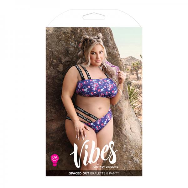 Fantasy Lingerie Vibes Spaced Out Uv Reactive Print Asymmetrical Bralette & Multi Strap Panty Indigo