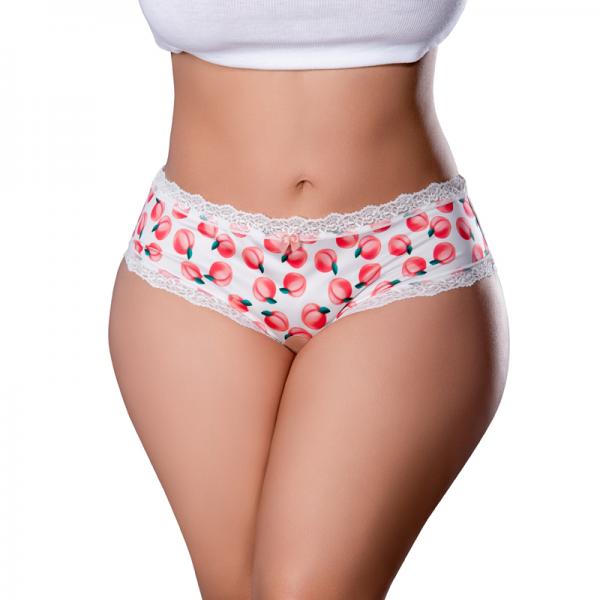 Sweet Treats Crotchless Boy Short W/wicked Sensual Care Peach Lube - White Qn
