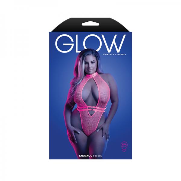 Glow Knockout Fishnet Teddy W/detachable Thong - Neon Pink Qn