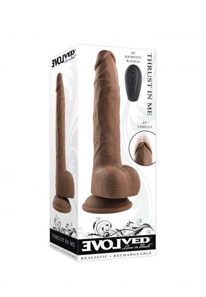 Evolved Thrust In Me Rechargeable Remote Controlled Thrusting Vibrating 9.25 In. Silicone Dildo Dark
