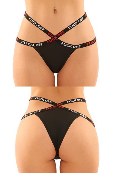 Vibes Fuck Off Buddy Pack 2 Pc. Cutout Lace Panty & Caged Thong S/m Black
