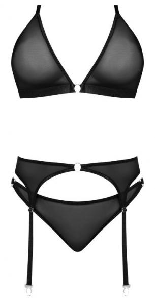 Magic Silk Sassy Bra, Garter & Rouched Panty Black Queen