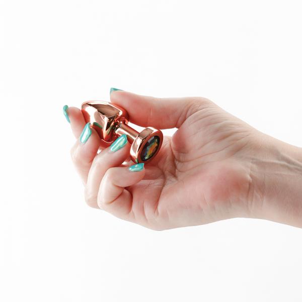 Rear Assets Petite Metal Anal Plug Rose Gold/rainbow
