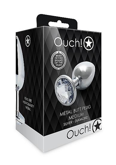 Shots Ouch! Round Gem Butt Plug Medium Silver/diamond