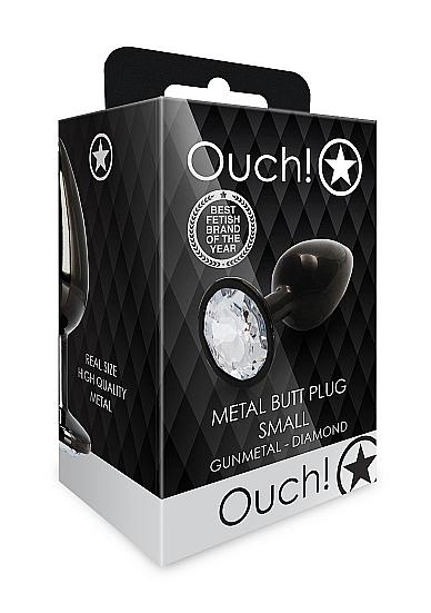 Shots Ouch! Round Gem Butt Plug Small Gunmetal/diamond