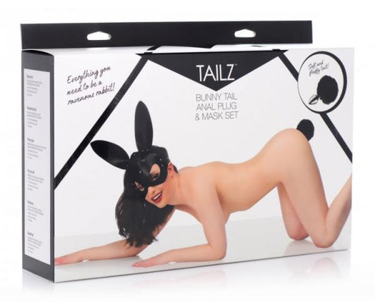 Tailz Bunny Tail Anal Plug And Mask Set Black